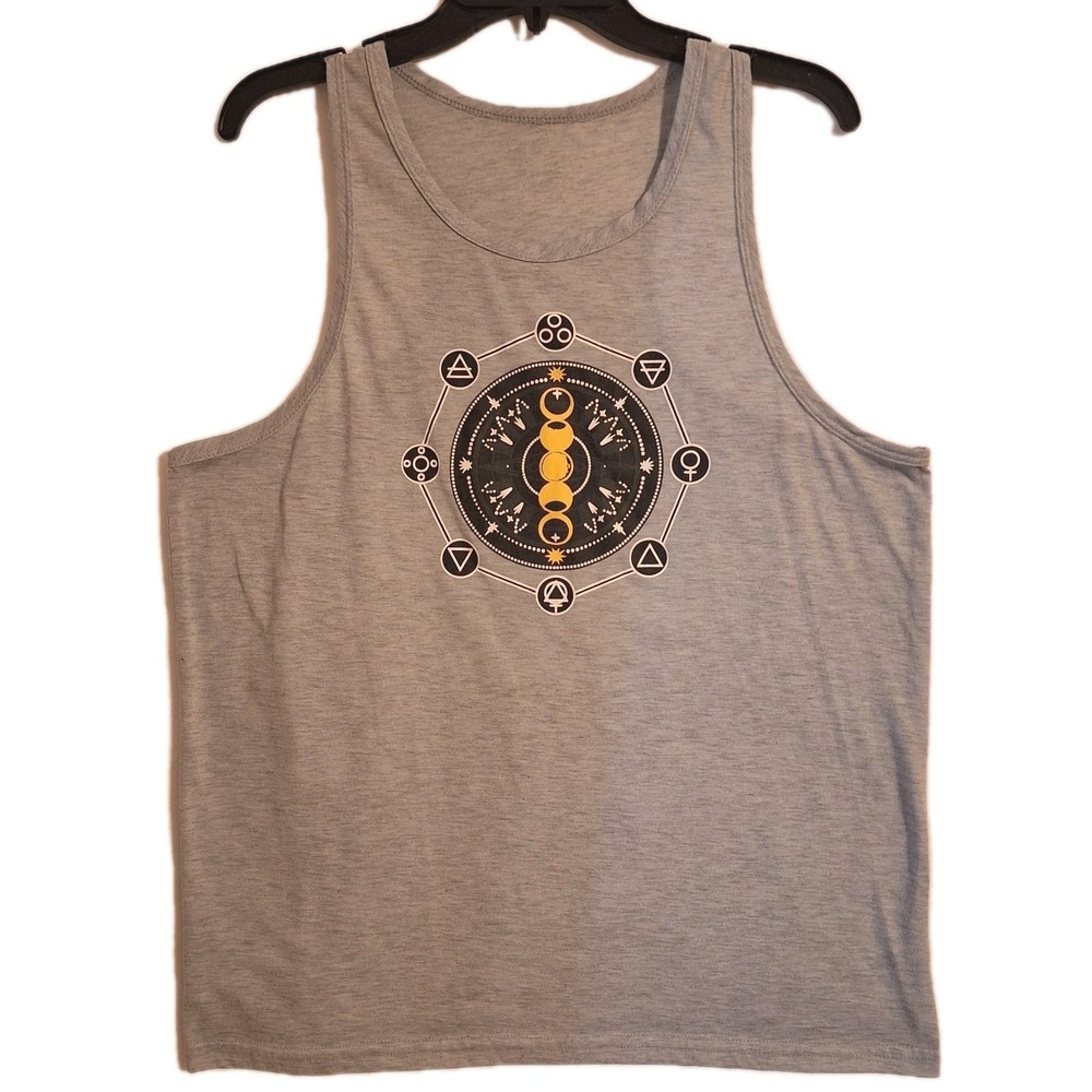 Celestial Cosmic Modern Blue Grey Tank Top Magical Circle King Solomon Sigil L